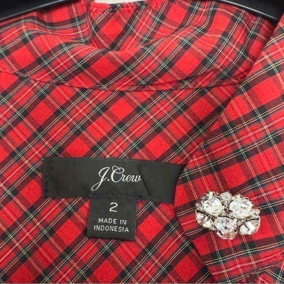 J.Crew Jeweled Button Popover Tunic Red and Black Checkered Tartan Plaid size 2 - Picture 11 of 13